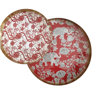 Plateau de service en métal tendance avec motif floral imprimé, forme arrondie, anti-rouille, pour mariage, fête, décoration de table, bureau - Product Image 2