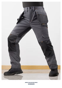 Pantalon de travail gris foncé personnalisé pour hommes, pantalon cargo multi-poches, respirant, résistant à l'eau, en coton, uniforme industriel - Product Image 3