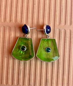 925 Sterling Silver Peridot With Lapis Lazuli Handmade <b>Earring</b> <b>Beautiful</b> Women <b>Earring</b> Two Stone <b>Earring</b> . - Product Image 6