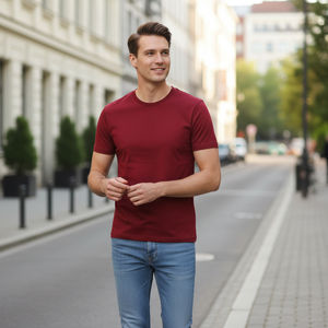 T-shirt pour homme à col rond, coupe classique, manches courtes, uni, tissu 100% coton, respirant, tissu jersey personnalisable - Product Image 5