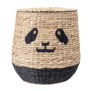 Wholesale handwoven panda storage basket baby gift basket storage organizer water hyacinth basket for handle toy