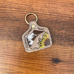 Personal isierte Haare auf gearbeitetem Leder Schlüssel bund Hand genähtes Leder Sonnenblume Schlüssel anhänger Western Echt leder Cowgirl Schlüssel ringe - Product Image 2