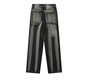 Pakistan Made 100% Cotton Men's Straight <b>Jean</b> Pant High Street Embroidery Patch Breathable Loose Baggy Street <b>Elastic</b> <b>Waist</b> - Product Image 3