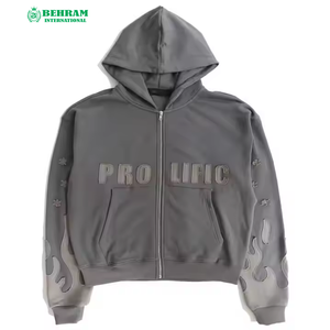 Sweats à capuche zippés personnalisés de 600g, crop fit, poids lourd, coton organique, impression en silicone, patch de broderie en détresse, sweats à capuche à fermeture éclair - Product Image 6