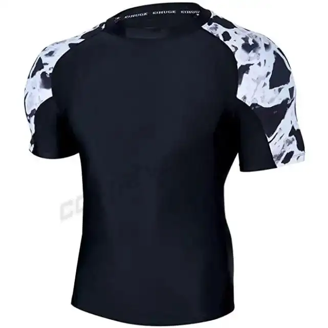 Custom Logo Heren Uv Zonwering Upf50 + Korte Mouwen Fitness Compressie Shirts Mma Surf Rash Guard