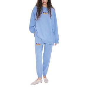 Ensemble de survêtement pour femme en molleton respirant 100% polyester de haute qualité, lavage à l'acide, 2 pièces, personnalisable, coupe ample pour l'hiver - Product Image 1