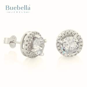 S925 plata esterlina 14K chapado en oro Moissanite corte brillante Halo Stud pendientes para hombres Joyería de diamantes - Product Image 2