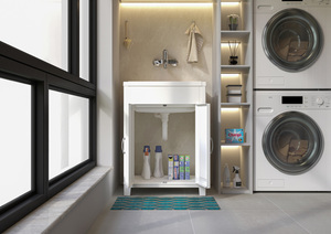 Évier utilitaire en résine PVC blanche écologique et facile à nettoyer Mongardi, L60x50x85cm, salle de bain, environnements humides, drainage - Product Image 5