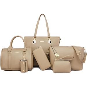 Conjunto de Bolsos de Mujer de Cuero Vacuno Genuino Estilo Diseñador: Bolso Tote, Bolso de Hombro, Bolso Bandolera, Cartera, Estuche de Maquillaje, Llavero - Product Image 3