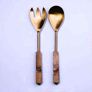 Servidor de ensalada de acero inoxidable VENTA CALIENTE Cubiertos Selandia Servidor de ensalada de ratán Juego de 2 HECHO EN INDIAA - Product Image 2