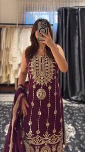 Designer <b>Wedding</b> Wear <b>Top</b>-Sarara With Dupatta With Sequence Work - Product Image 5