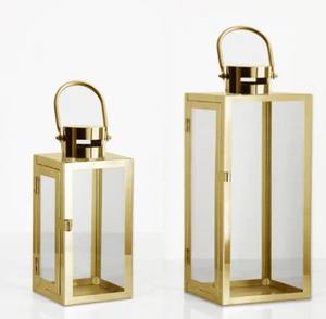 Lot de 3 lanternes décoratives en métal doré en acier inoxydable pour l'extérieur Vente en gros pour la décoration de Noël à la maison - Product Image 2