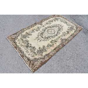 Vintage Turkish Rug 3.8x6.9 ft, <b>Brown</b> Plants & trees <b>Wool</b> Rug - Product Image 2