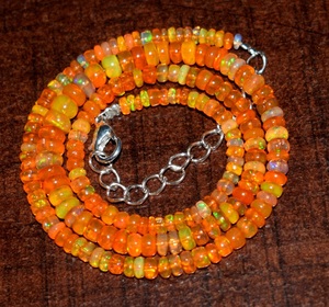 Collier d'opale éthiopien naturel couleur orange feu 18 \ "perles rondelles lisses 3-6mm polies - Product Image 4