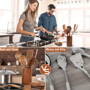 Ensemble d'ustensiles de cuisine en bois d'acacia 7 pièces résistant à la chaleur outils de cuisson en bois écologiques - Product Image 2