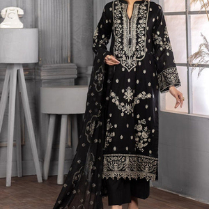 Wholesale Ladies <b>3</b> <b>Piece</b> <b>Suits</b> Pakistani Lawn Stitched Over Neckline Maxi Embroidery With Plain Salwar and Lawn Dupatta - Product Image 1