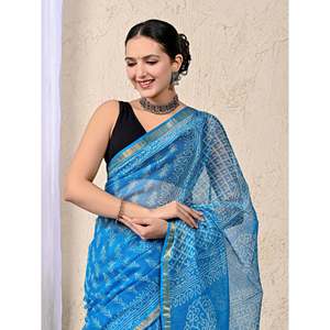 Sari en soie brodé et imprimé à la main Kota Doriya avec chemisier, style Bollywood doux pour le quotidien et les fêtes, matière épaisse - Product Image 1