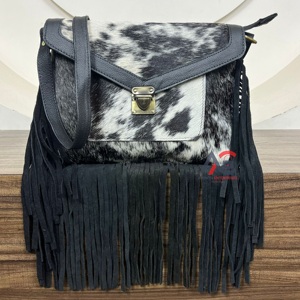 กระเป๋าสะพายพาดลำตัวหนังแท้สำหรับผู้หญิงหนังแท้ขนแกะสไตล์โบโฮใหม่ - Product Image 1