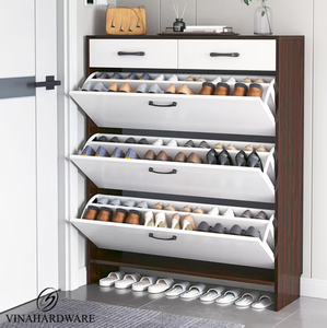 Ghế để giày gấp gọn thiết kế hiện đại Vinahardware, chất liệu gỗ MDF, có ngăn kéo đựng đồ, khung kim loại - Product Image 1