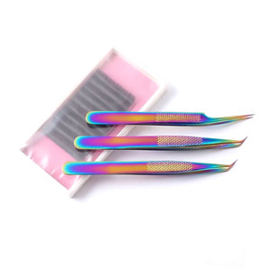 Ensemble de pinces à cils arc-en-ciel en acier inoxydable avec pointe en fibre revêtue de plasma, pinces à cils pour volume, Pakistan - Product Image 3