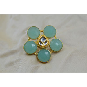 Elegante anillo de latón hecho a mano de diseño de piedra de Latón chapado en oro ajustable para niñas y mujeres - Product Image 1