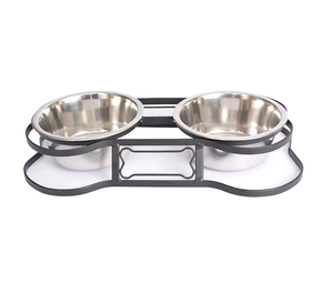 Cuenco de agua y comida para mascotas de acero inoxidable con soporte de hierro Artesanía Proveedores de productos para mascotas hechos a mano - Product Image 3