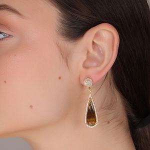 DUA Pendientes de gota de latón de moda con ojo de Tigre y CZ Hecho a mano 18K Chapado en oro Elegante joyería de boda para mujer - Product Image 5