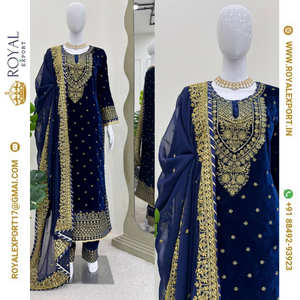 Collection de Salwar Kameez/Ensemble de Robes en Velours Viscose Entièrement Brodé de Qualité Supérieure, Style Ethnique, Nouvelle Collection Royal Export avec Ensemble Dupatta - Product Image 5