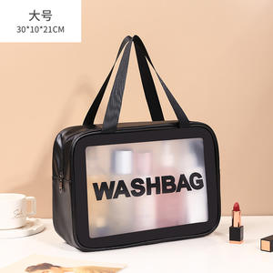 Bolsa de maquillaje transparente de PVC, organizador de viaje de artículos de tocador de PU impermeable de gran capacidad para mujer - Product Image 3