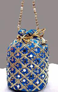 Women's Embroidered <b>Clutch</b> Purse Box Pattern Gota Patti Work Potli Bag Evening Bag with Drawstring Mirror for <b>Weddings</b> Gifts - Product Image 5