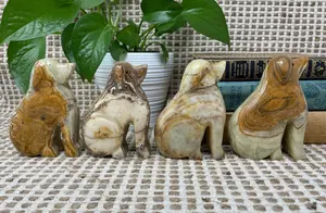 Statues de chiens en pierre d'onyx sculptées à la main, figurine figurative de chien en marbre onyx - Product Image 6