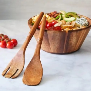 Bol en acacia de fruits écologique bol à salade en céramique en bois personnalisé en forme de coeur de style campagnard paquet de cadeau de camping dans un carton - Product Image 1