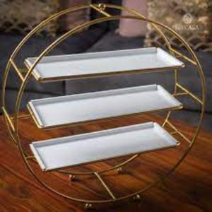 Elegant glossy finished metal <b>3</b> tier pastry tray with a sophisticated structure for formal dinner parties and receptions - Product Image 6