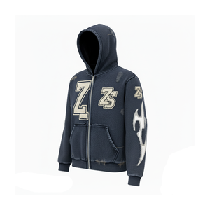 Premium 400 GSM Heavy Cotton Fleece Zipper Hoodie Distressed Wash avec broderie flamme Design Logo personnalisé basics Hoodie - Product Image 4