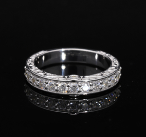 <b>14K</b> <b>Gold</b> <b>Ring</b> with Natural Round Diamonds and Intricate Scrollwork Design Featuring Bead & Bezel Settings for Elegant Band Style - Product Image 3