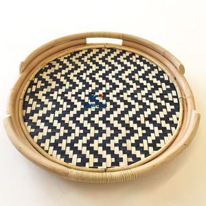 ถาดไม้ไผ่และหวายธรรมชาติพร้อมหูจับสำหรับตกแต่งบ้านหวายสไตล์วินเทจพร้อมถาดเสิร์ฟไม้ไผ่ทอจากเวียดนาม - Product Image 1