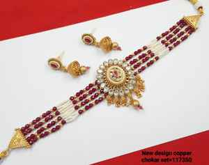INDIAN TRADITIONAL and FASHIONABLE COPPER JEWELLERY BRIDAL WEDDING JEWELLERY <b>SET</b> for <b>WOMEN</b> EARRINGS and NECKLACE <b>SET</b> - Product Image 3