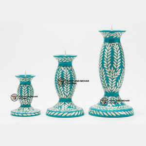 ชุดเชิงเทียนฝังมุกแม่ลูกฟูกทำมือดอกไม้เทอร์คอยส์ใช้ตกแต่งบ้านนำกลับมาใช้ใหม่ได้ผู้จำหน่ายอินเดีย - Product Image 1