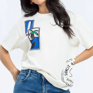 เสื้อยืดสตรีทแฟชั่นสำหรับผู้หญิงเสื้อลำลองแขนสั้นผ้าฝ้าย100% ล้วนพิมพ์ลายตาราง3D แบบกำหนดเองสำหรับฤดูร้อน - Product Image 2