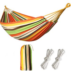 Amaca esterna in cotone arancione/verde/Beige Design a righe 200x80cm con borsa inclusa per il campeggio in giardino e il relax in spiaggia - Product Image 1