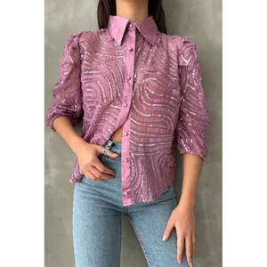 Blusas y Tops de Tul Bordado con Lentejuelas Lila Topshow para Mujer, Venta al Por Mayor - Product Image 5