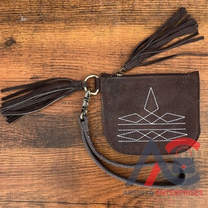 2024 nouveau Design Vintage botte point daim cuir fermeture éclair porte-monnaie grande capacité pleine fleur véritable cuir de vache porte-monnaie - Product Image 1