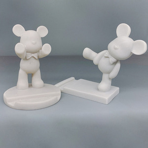 Support <span class=keywords><strong>de</strong></span> téléphone portable en résine blanche pour peinture fluide DIY, motifs Ours et Lapin créatifs, vente en gros - Product Image 1