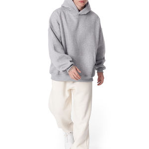 Sweat à capuche surdimensionné en coton de haute qualité Streetwear épais polaire épaules tombantes basiques, sweats à capuche pour hommes unis mélangés en coton - Product Image 4