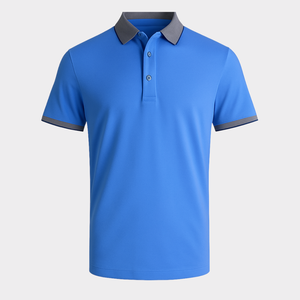 Polo pour homme avec col et poignets contrastés Polo élégant pour homme avec détails gris, vêtements de golf légers et respirants - Product Image 6
