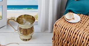Elegant Mughlai-Designed Brass Glass Beer Steins Handmade with Heart-Shape Handle 6 Ounce Capacity Cup - Product Image 2