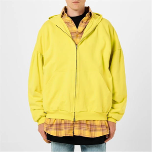 Sudadera con capucha de moda de color liso con cremallera Sudadera con capucha amarilla personalizada para hombres Sudadera con capucha de lana de invierno cálido para actividades al aire libre - Product Image 4