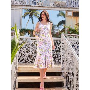 Vestido casual floral ajustado y acampanado sin mangas para mujer - Product Image 5