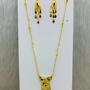 Belle conception nouveaux ensembles de bijoux arabes à la mode pour les femmes en laiton plaqué or Chic boucles d'oreilles lien chaîne Chic collier plaqué or - Product Image 1