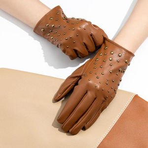 Gants en cuir d'agneau pour femmes avec écran tactile et clous dorés, écologiques, pour un usage quotidien en hiver, pour le cyclisme et les sports de plein air - Product Image 6
